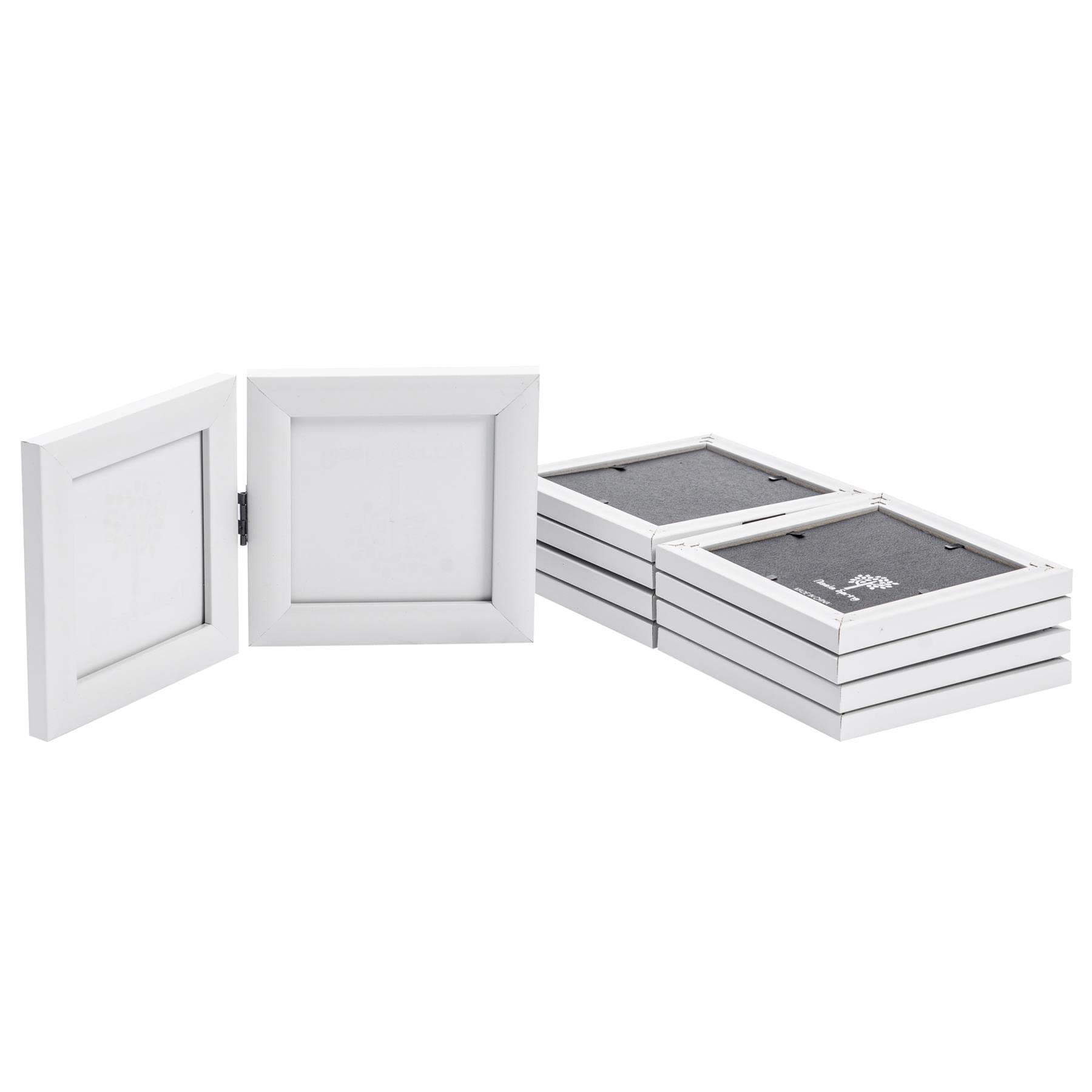 Nicola Spring Folding 2-Photo Frames - Fits Photo Size 4 x 4 (10 x 10cm) - Pack of 5 - White Picture Frame Small Square Photo Frame with Stand Freestanding Photo Certificate Display Poster Frame