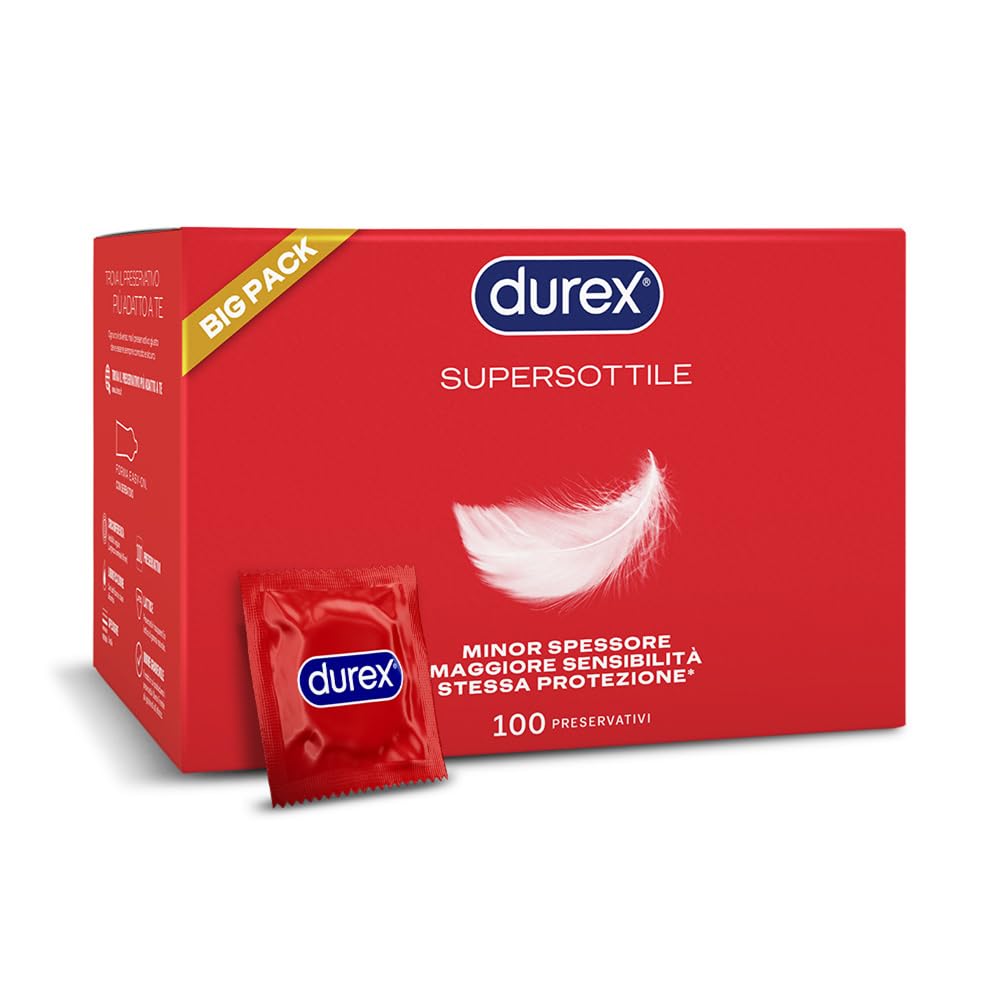 Durex SuperSottile, Preservativi Ultra Sottili, Vestibilità Regular, Formato Convenienza da 100 Profilattici