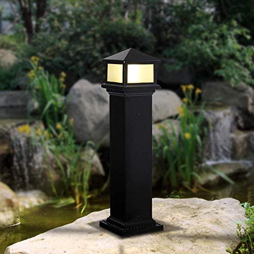Profesional Cuadrado Negro Aluminio Retro Exterior IP55 Impermeable Jardín Césped Lámpara Piso Villa Entrada de jardín Vintage Poste Luz E27 Calle Camino