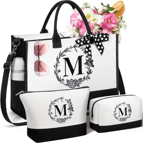 Personalized Gifts for Women, Initial Canvas Tote Bag & Makeup Ba...