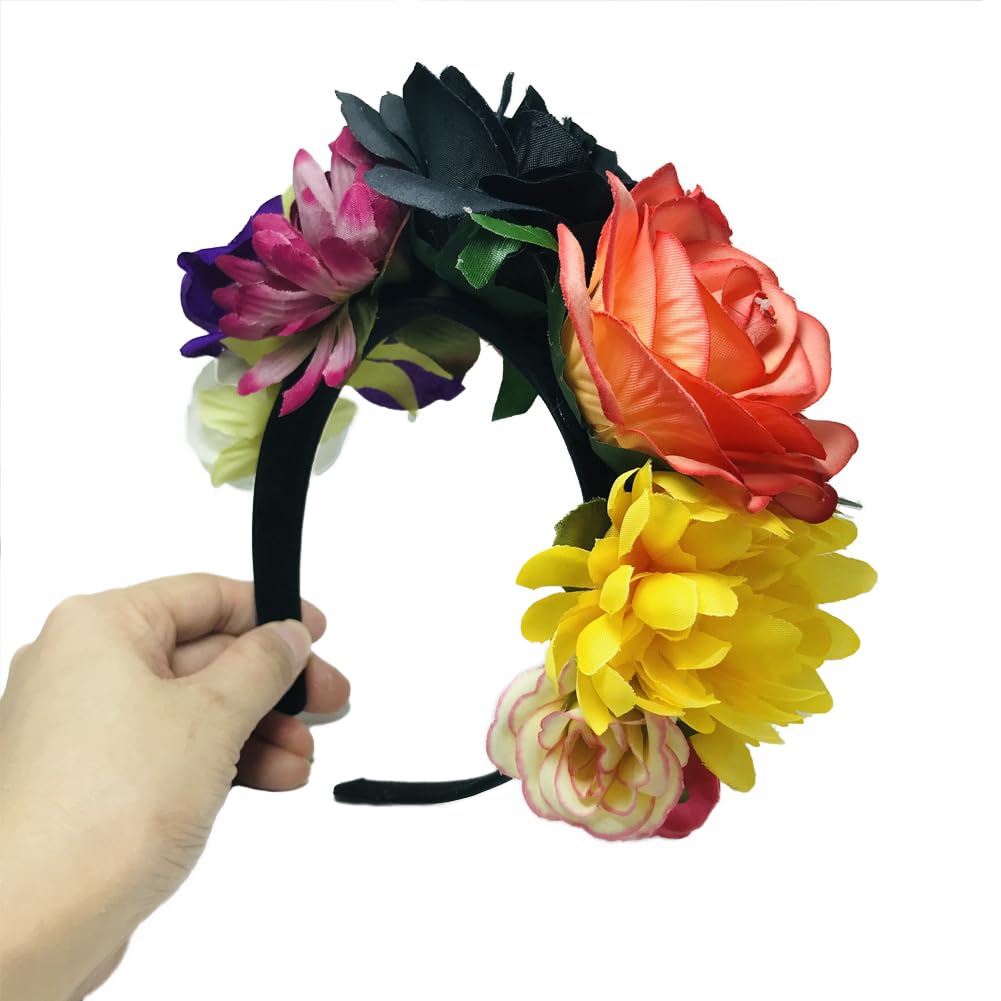 Upstore Mexican Rose Flower Crown Headband Halloween Party Flower Hairbands Costume Headpiece Headgear for Halloween Cosplay Carnival Party - Image 4