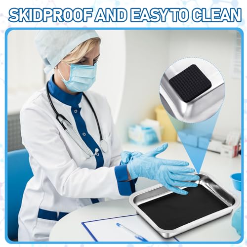 Image of Conelist 24 Set 10.2 x 7.5 Inch Stainless Steel Dissection Pan with Wax and Rubber Nonslip Mat, Reusable Classroom Dissecting Pan, Laboratory Tray for Biology Lab, Science Education Supplies (Black)