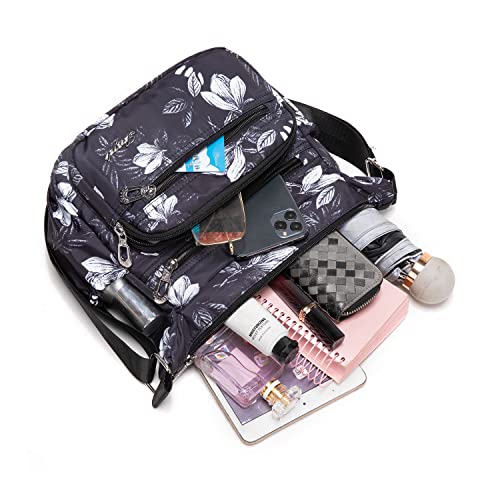 Image of Nylon Floral Multi-Pocket Crossbody Purse Bags for Women Travel Shoulder Bag