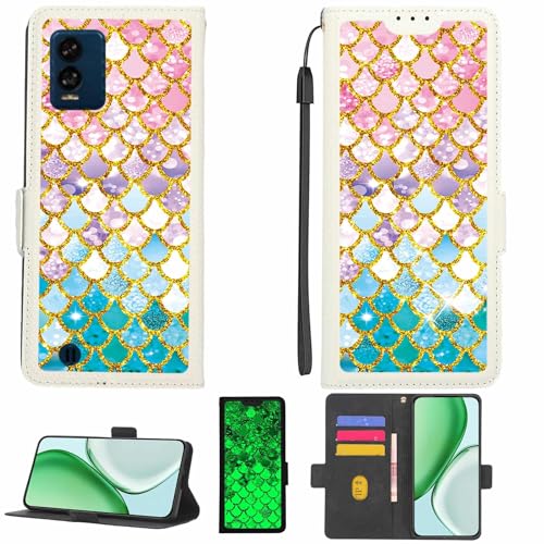Kinetijy Case Compatible for BLU View Speed 5G B1550VL Phone Case Flip Cover [with Tempered Glass Screen Protector][RFID Blocking][Gold Glitter+Luminous] LPT-YL