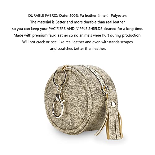 Image of Pacifier Case Bag - Leather Pacifier Holder with Clip for Diaper Bag Stroller Purse Charm, Holds 2 Pacifiers Outdoor Travel (Weave Light Brown)