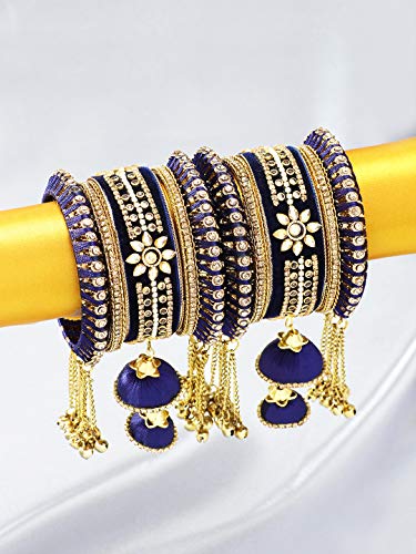 Image of Peora Velvet Silk Thread Kundan Studded Chuda Bangles Set Gift for Women