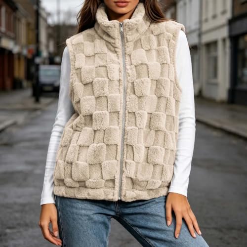 Womens Fleece Vest Textured Fuzzy Sleeveless Jacket Zip Up Stand Collar - image 3