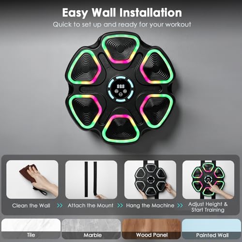 Image of OurStarry Smart Music Boxing Machine for Adults and Kids, Wall Mounted Punching Trainer with Boxing Gloves, LED Electronic Target, 9 Modes and 9 Speeds, Home Gym Workout Equipment