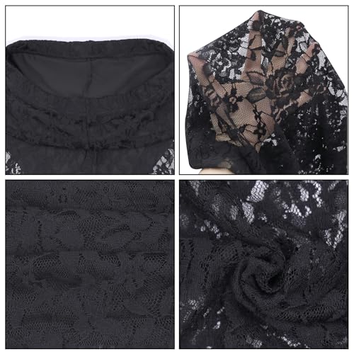 Women Floral Lace Sheer Mesh Pants See Through Straight Leg Pants Hollow Out Trousers Cover Up Y2k4