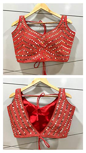 Image of Pujia Mills Women's Embroidery Work Real Mirror Sleeveless Readymade Blouse