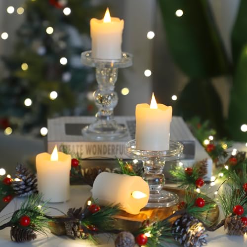 Image of Lezonic Rechargeable Votive Flameless Battery Operated Candles with Remote Timer USB Cable, Pack of 4(D:2 inch X H:3 inch) LED Ivory White Flickering Wax Candles with 3D Flame