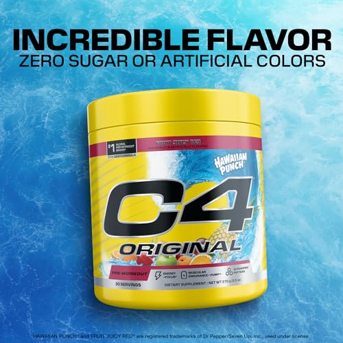 Image of Cellucor C4 Original Pre Workout - Hawaiian Punch - Pre-Workout for Endurance, Focus & Performance with 200mg Caffeine, Beta-Alanine, Creatine Nitrate, L-Arginine & PeptiPump - Sugar Free, 25 Servings