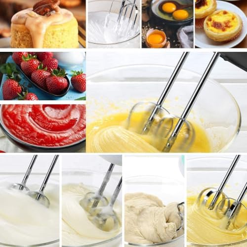 Image of Electric Hand Mixer for Kitchen | Handheld Cake Blender with Four Stainless Steel Attachments Including Beaters & Dough Hooks for Whipping Cream 260W
