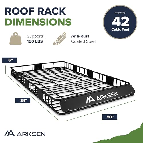 ARKSEN 84 x 50 x 6 Inch Universal Extra Wide 150LB Heavy Duty Roof Rack Cargo with Extension Car Top Luggage Holder Carrier Basket for SUV, Truck, & Car Steel Construction