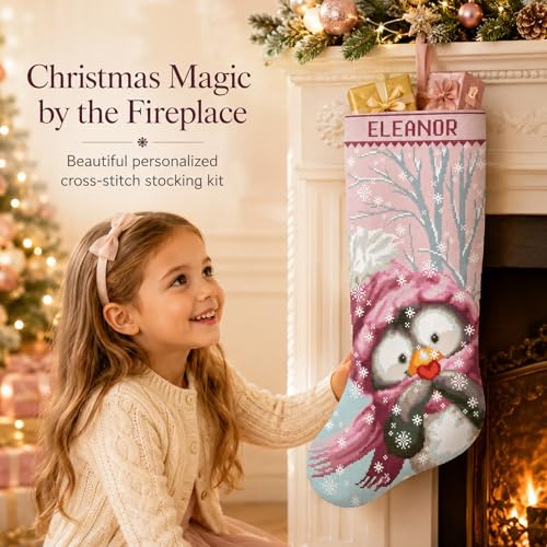 Image of Cross Stitch Kits for Adults Stamped Personalized Christmas Stockings, Cute Penguin Needlepoint Counted Easy Simple Animal Cross-Stitch Patterns for Beginners Embroidery Kit for Holiday Home Decor DIY