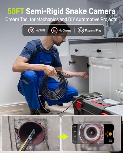 Image of Anykit Endoscope Camera with Light, 1920P HD Borescope with 8 Adjustable LED Lights, Semi-Rigid Snake Camera with Light, IP67 Waterproof Inspection Cam for iPhone & Android, 50 ft Single Lens