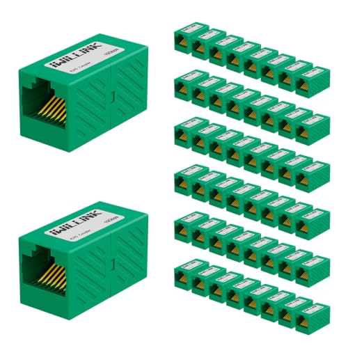 Image of iwillink RJ45 Coupler Ethernet Connector, Female to Female, 50 Pack, Green | Extender Adapter, For Cat7 Cat6 Cat5e Cat5 Ethernet Cable Female Connector