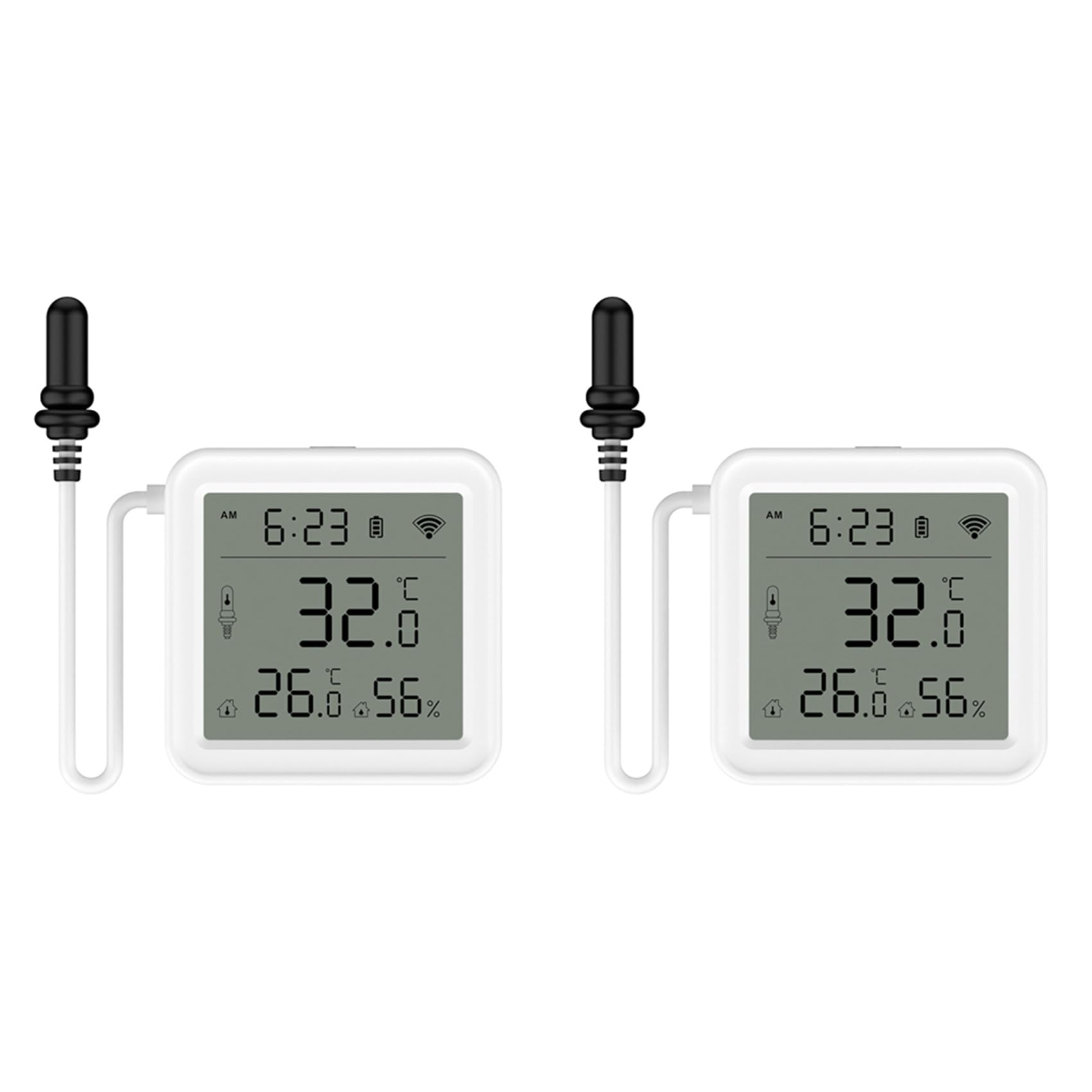 Jnchdghwa White 2X Tuya Smart Home Wifi Temperature & Humidity Sensor With 1M External Probe App Remote Viewing