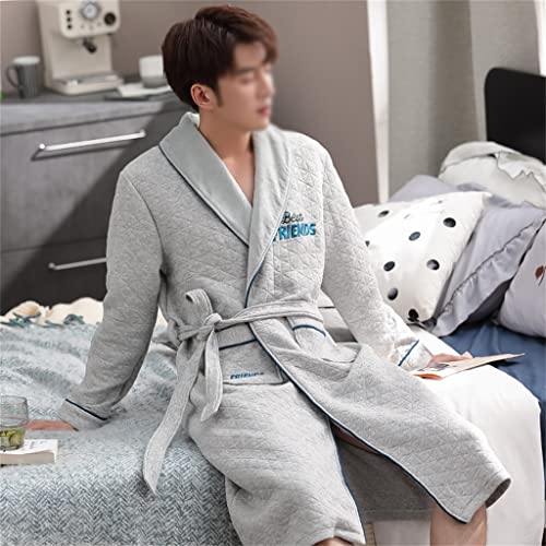 Czdyuf Men Robe Nightgown Long Sleeves Kimono Bathrobe Gown Satin Pajamas Sleepwear Nightwear Gown Casual Home (Color : B, Size : Xxxl Code) #TOP6