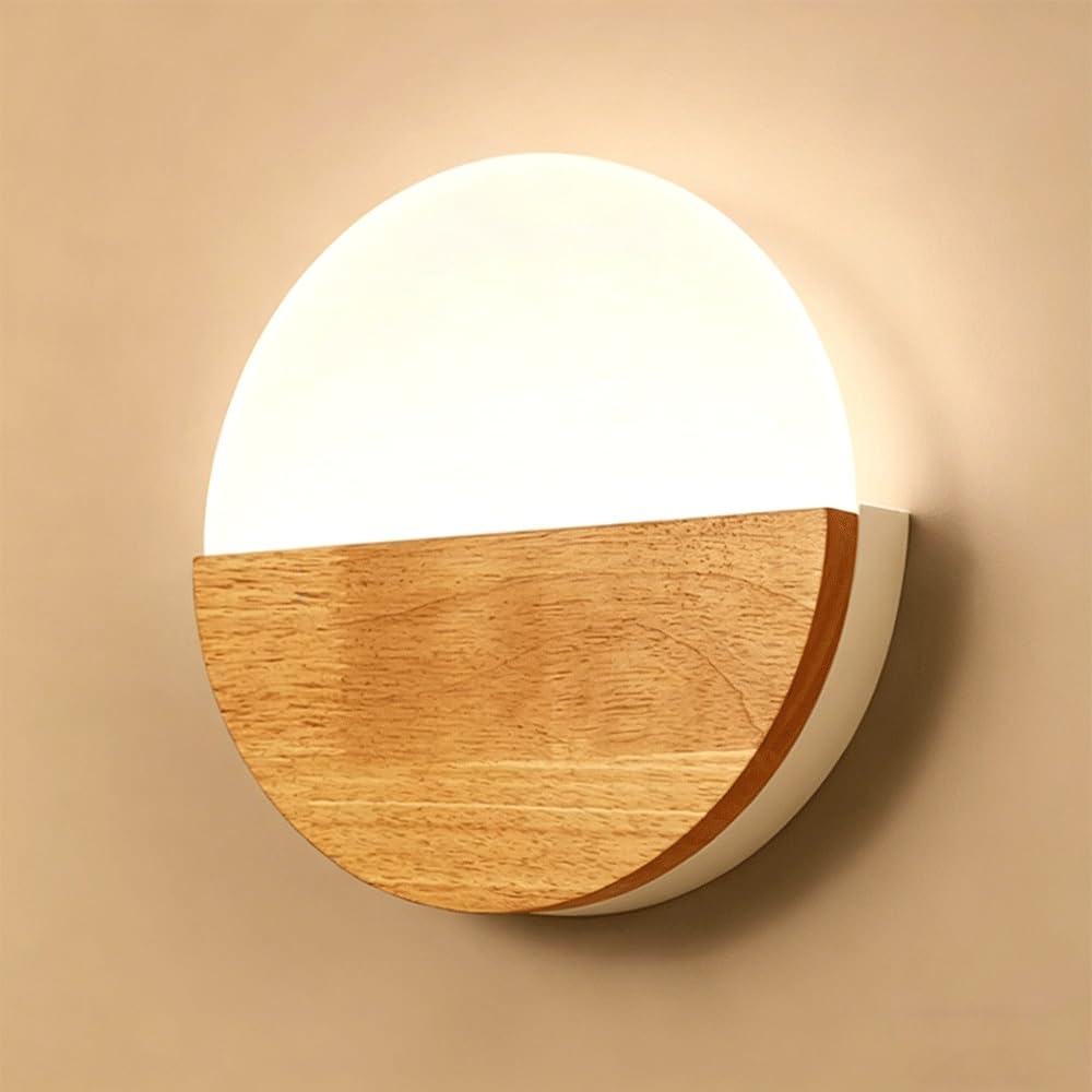 FEITENGDA Farmhouse Home Decoration Round Disc Wall Sconce Modern Wood Wall Light Nordic Rectangle Wall Mounted Lamp for Bedroom Stairway Bathroom Living Room