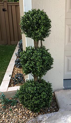 Two 56 Inch Artificial Boxwood Triple Ball Trees Potted #TOP1