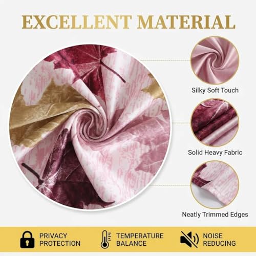 Image of HUTI 5 Feet Maroon Window Curtain Set of 2 | Semi Transparent Leaf Printed Curtain | Light Filtering Polyester | Eyelet Curtains for Living Room & Bedroom 4x5 ft (120 x 150 cm) | Best for Home Decor