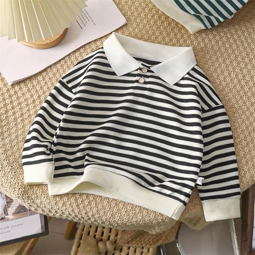 Girls Boys Striped Collar Long Sleeve Knit Sweater Casual Polo Preppy Shirt Button up Trendy School Pullover Tunic Kids Tops2