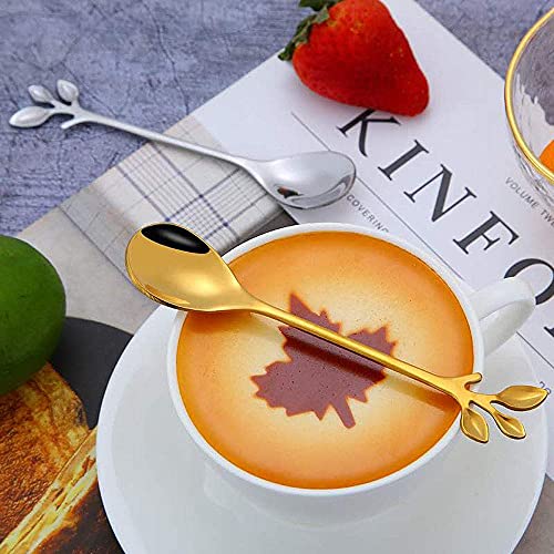 Demitasse Espresso Spoon Set Of 6 Leaf Specialty Spoons Stainless Steel Teaspoons Mirror Polishing Coffee Spoons For Dessert Sugar Tea Appetizer (Gold) #TOP6