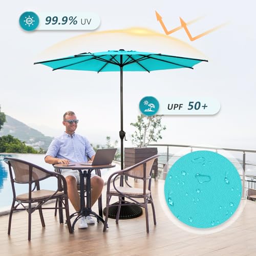 Image of Abba Patio 9FT Lyon Outdoor Patio Umbrella Outdoor Table Umbrella with Push Button Tilt and Crank Market Umbrella 8 Sturdy Ribs UV Protection Waterproof for Garden Deck Backyard Pool, Turquoise