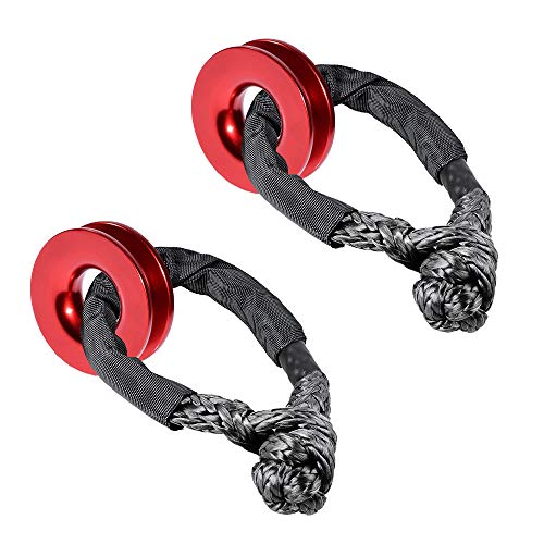 2 Sets Recovery Snatch Ring RED + UHMWPE 1/2 inch Synthetic Soft Shackle Black Rope with Protective Sleeve for Sailing SUV ATV UTV 4X4 Towing Truck Climbing Boating