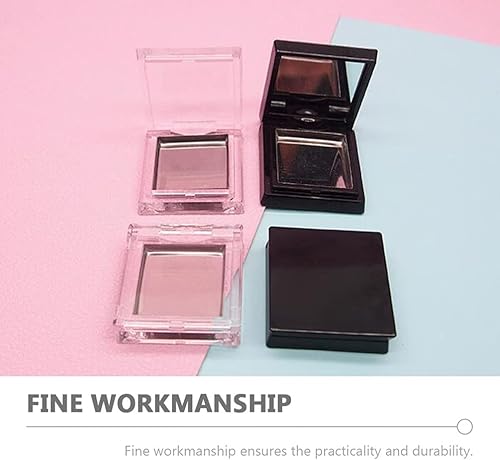FRCOLOR 4Pcs Empty Eyeshadow Case Single Makeup Palette Blush Lipstick Paints Container Trays Square Plastic Grid DIY Eye Shadow Case with 4Pcs Iron Pans (Black+Clear)