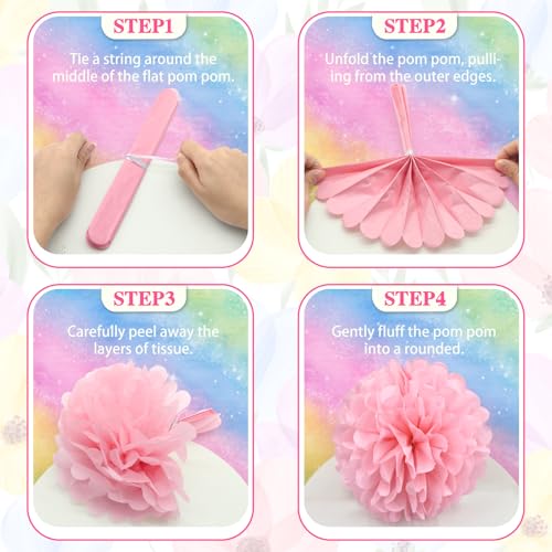 Image of KAXIXI Macaron Colored Tissue Paper Pom Poms, Pastel Paper Pom Poms Circle Garland for Easter Party, Ice Cream Party Decorations, Wedding, Birthday, Bridal Shower, Bachelorette, Baby Shower, 16PCS
