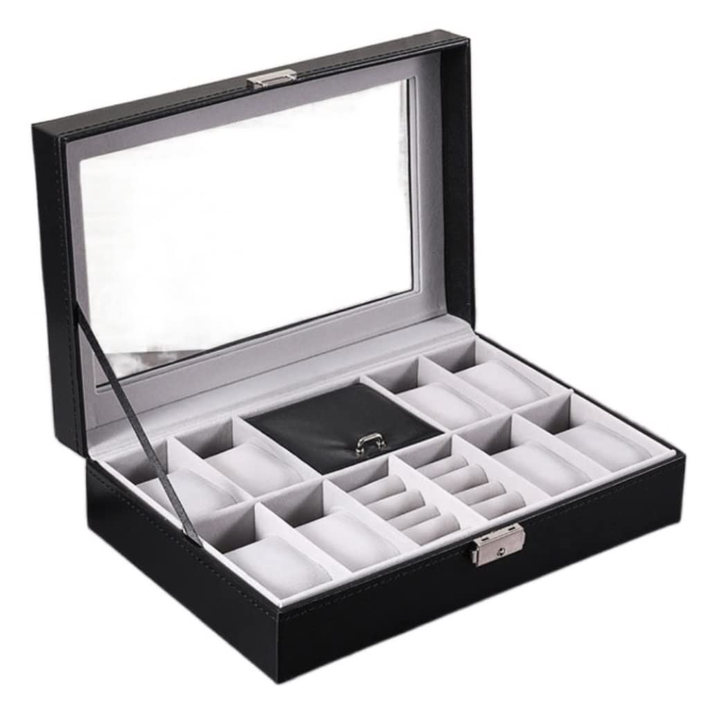 Kuferek na Zegarki 8 Slot Watch Box męska pierścionek pudełko z biżuterią gablota do zegarków schowek do przechowywania zegarków Organizer Pudełko na Zegarki(Color:A)