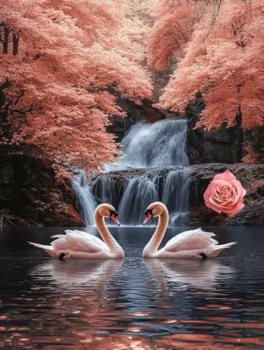 Broderie diamant cygne automne 70x95cm anti stress pour decoration murale unique