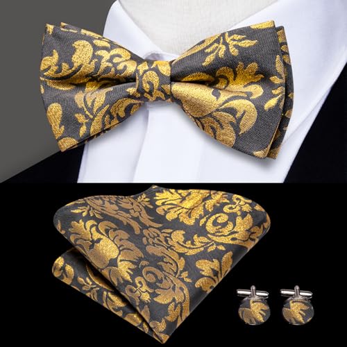 Image of Dubulle Suspender and Bow Tie for Men Paisley Solid Mens Suit Braces Pretied Bowtie and Handkerchief Cufflinks Formal Wedding