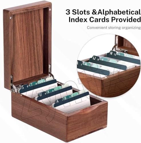 Image of Wooden Business Card Organizer for 2.2 inch x 3.5 inch Cards | Business Card Holder for Desk, Index Cards Box Holds 300 Cards, Includes A-Z Tabs, Desktop Organizers for Office, Home