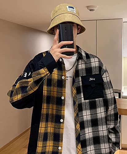 Amazon.co.jp: [ODOKAY] 柄シャツ チェック マルチカラー パッチワーク 
