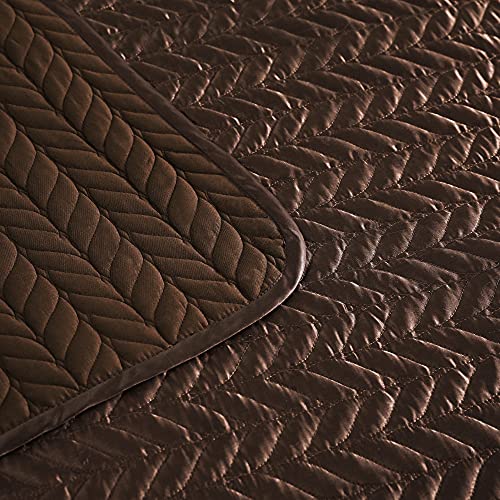 Whale Flotilla 3-Piece Silk Satin Quilt Set King Size, Reversible Lightweight Coverlet Bedspreads Bedding Set With Pillow Shams, Brown #TOP2