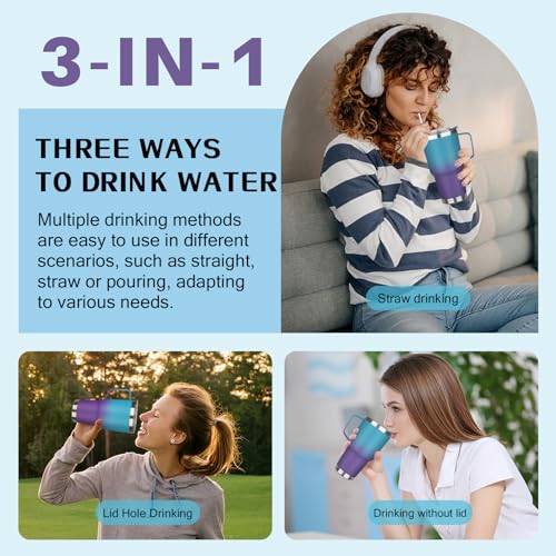 Image of 30 oz Tumbler with Handle, Stainless Steel Insulated Tumbler with Lid and Straw, Double Wall Vacuum Insulated Coffee Mug Tumbler, Insulated Coffee Thermal Cup for Cold and Hot (Blue Purple)