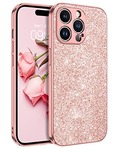 BENTOBEN Coque iPhone 14 Pro, Etui Housse de Protection Paillette Strass Brillant Glitter Protection de Ultra Slim Super Léger en TPU Silicone Souple Coque pour Apple iPhone 14 Pro, Bling Or Rose Cover