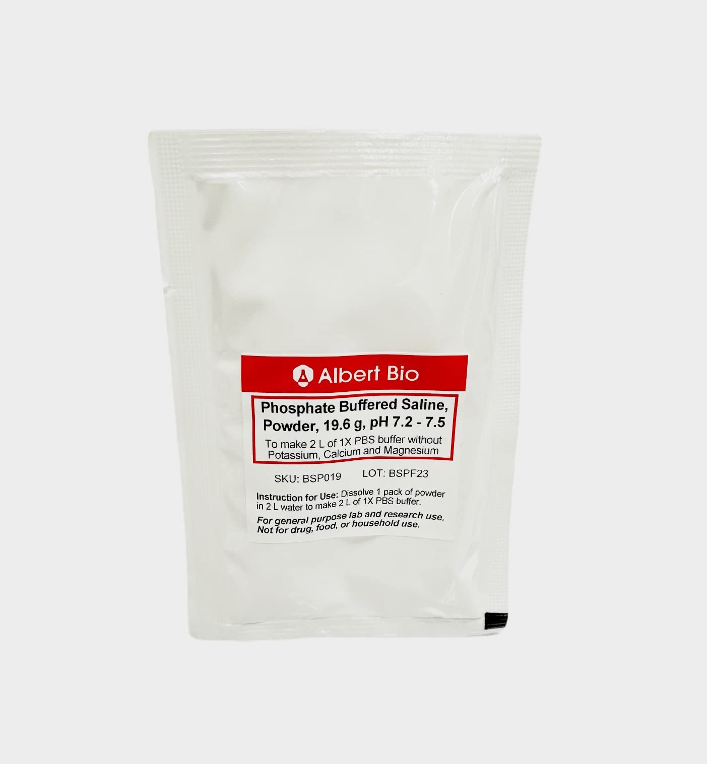Phosphate Buffered Saline (PBS) Without Potassium, Calcium and Magnesium, 19.6 g per Pack, for Easy Preparation of 2 L of 1X PBS Buffer at pH 7.2-7.5. Ready to be dissolved. (10)