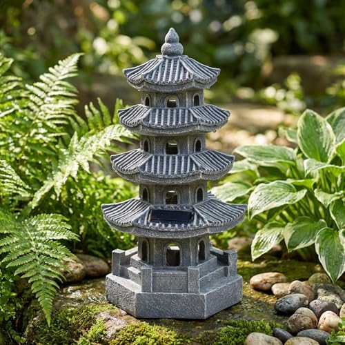 Décoration de jardin japonais, statue de jardin pagode, lanterne pagode à énergie solaire en...