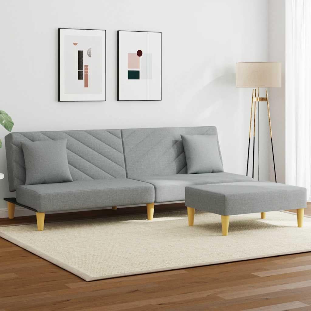 Sofa z funkcją spania 2-osobowa, jasnoszary materiał, z poduszką i podnóżkiem, regulowane oparcie, 200 x 84,5 cm, solidne wzornictwo do salonu