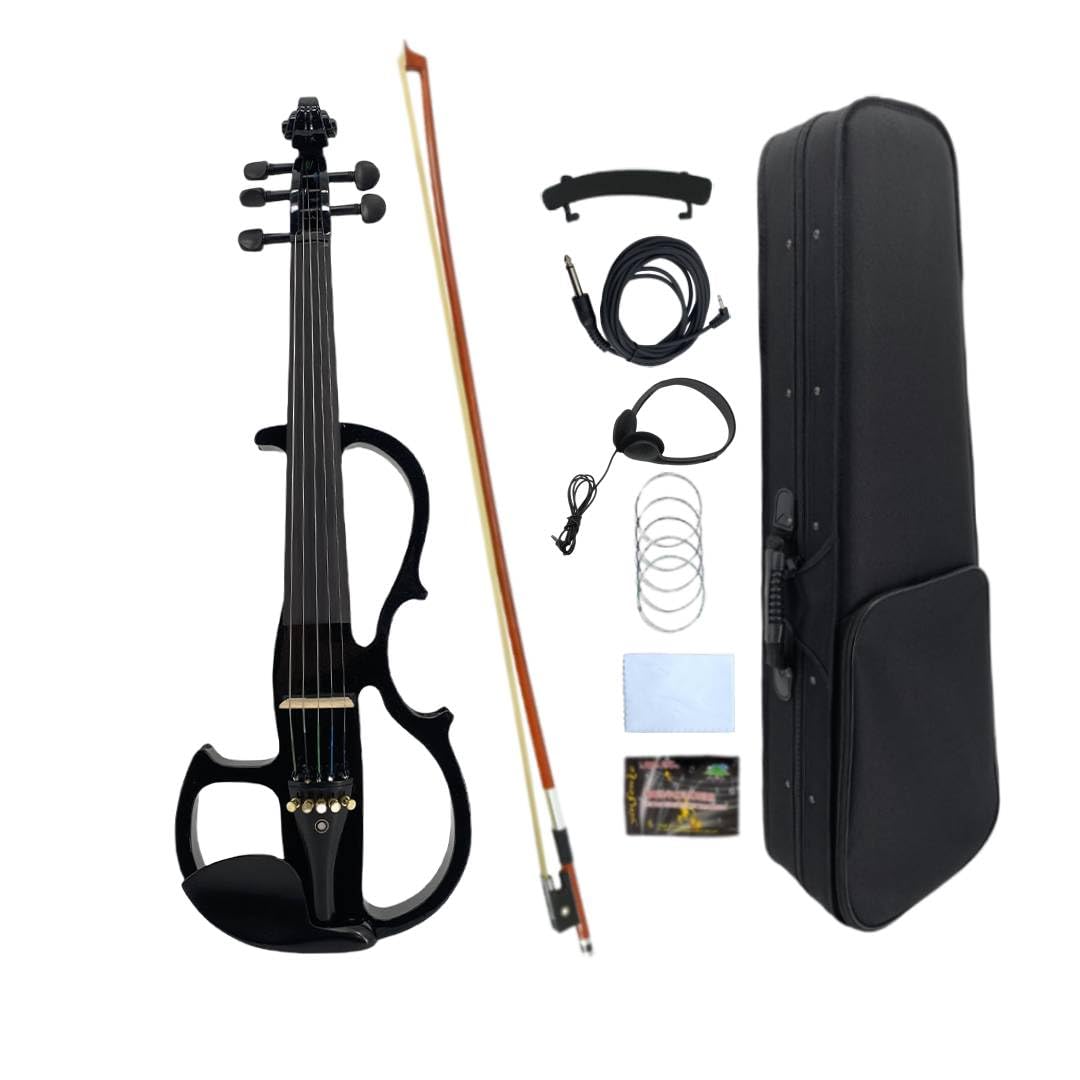 Violino elettrico a 5 corde, violino silenzioso 4/4, set completo con custodia da trasporto per studenti, principianti e adulti, stile EV8 (nero, 5 corde)