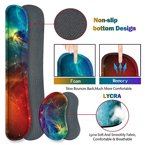 Image of ARTSO Extended Gaming Mouse Pad Set, Keyboard Wrist Rest Support Pad + Wrist Cushion + XXL Large Mouse Pad + Coaster, Stitched Edge, Non-Slip, Memory Foam Desk Mat, Color Nebula Galaxy