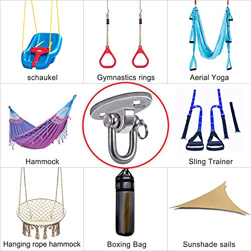 SELEWARE 2 Pieces 2000 lb Capacity Stainless Steel 180° Swing Hangers, Heavy Duty Swing Hooks for Concrete Ceiling Wooden, Hanging Hardware for Por Porch Yoga Trapeze Playground Hammock Gym Swing Sets
