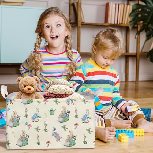 Image of Rabbit Foldable Handle Storage Basket, Waterproof Organizer for Nursery, Bunny Square Toys Bin, Rectangular Book Box, Versatile Clothes Container, Gift Hamper for Girls and Boys Home Decor