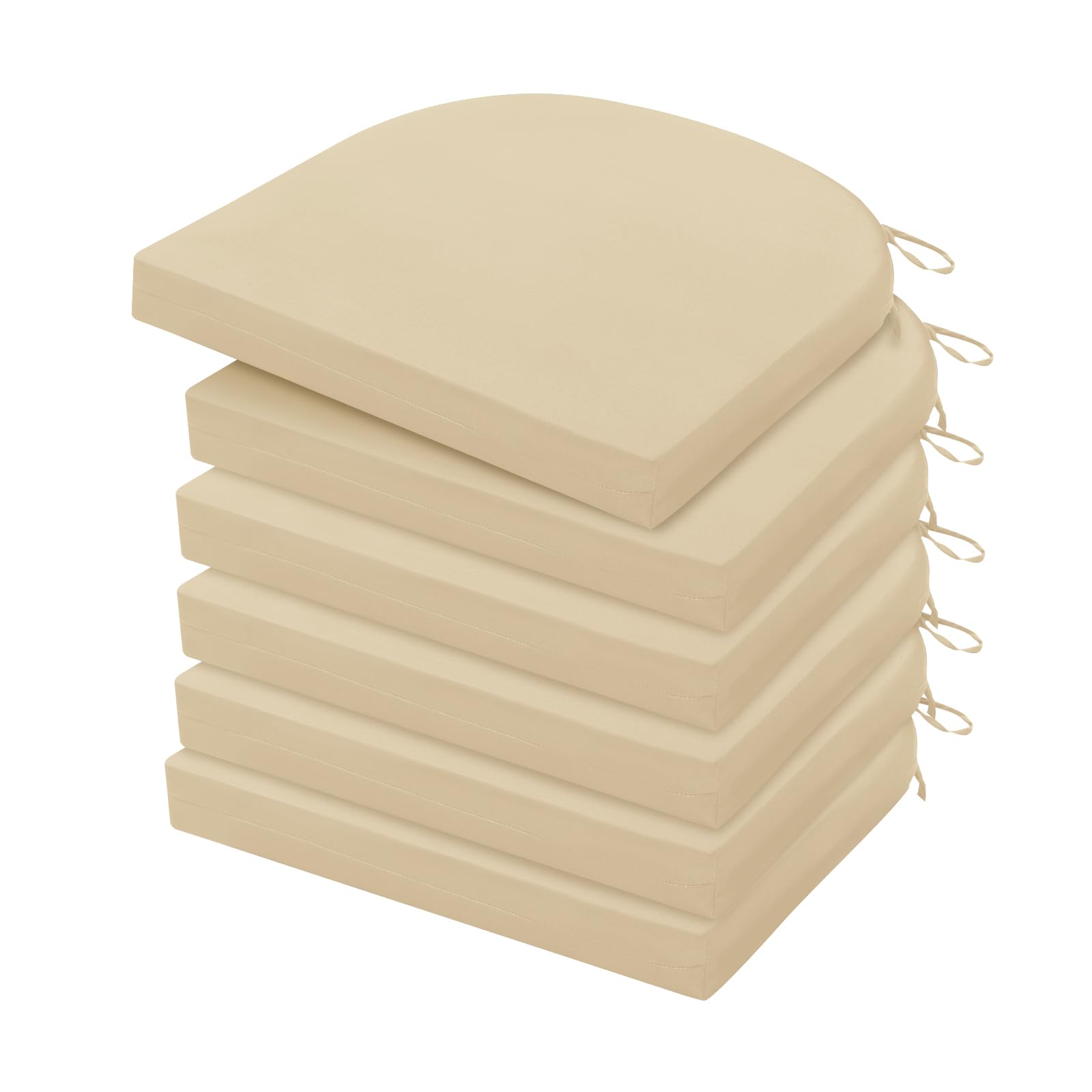 harborest outdoor chair cushions set of 6 - round corner waterproof outdoor cushions for patio furniture - patio furniture cushions with ties, 17"x16"x2", beige