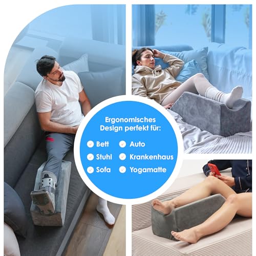 Beinkissen zum Hochlagern – Keilkissen 68x25x22 cm Memory-Schaum – Beinerhöhung nach OP für Fuß Knie Sprunggelenk – Tragegriff & Anti-Rutsch-Noppen – Venenkissen Sofa Bett – Bezug waschbar OEKO-TEX