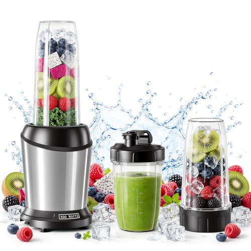 Image of NEWBULIG Smoothie Blender for Kitchen, Blenders for Smoothies with 17 24 34 oz BPA-Free Portable Cups, Small Blender Personal Smoothie Maker with Safety Lock, Crushing, Grinding, Mixing, Silver